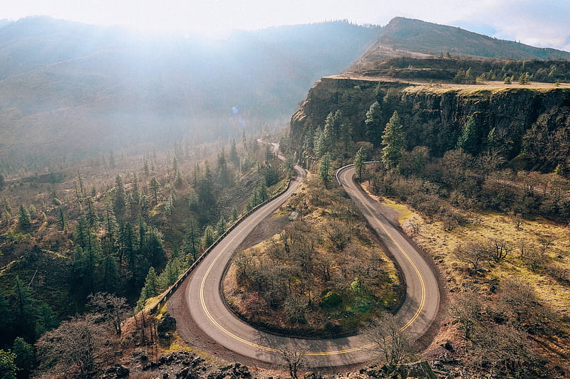 Curved road, mountain, asphalt, aerial view, roadway, Landscape, HD  wallpaper | Peakpx