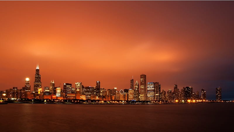Chicago Skyscrapers Sunset Sky, HD wallpaper
