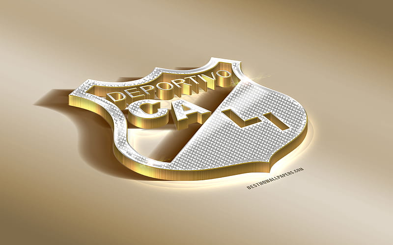 Deportivo Cali, Colombian Football Club, Golden Silver logo, Cali, Colombia, Liga Aguila, 3d golden emblem, creative 3d art, football, HD wallpaper