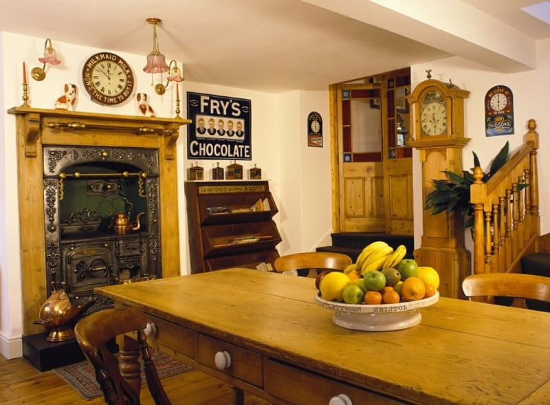 Country kitchen, farm, tables, kitchen, wood, HD wallpaper