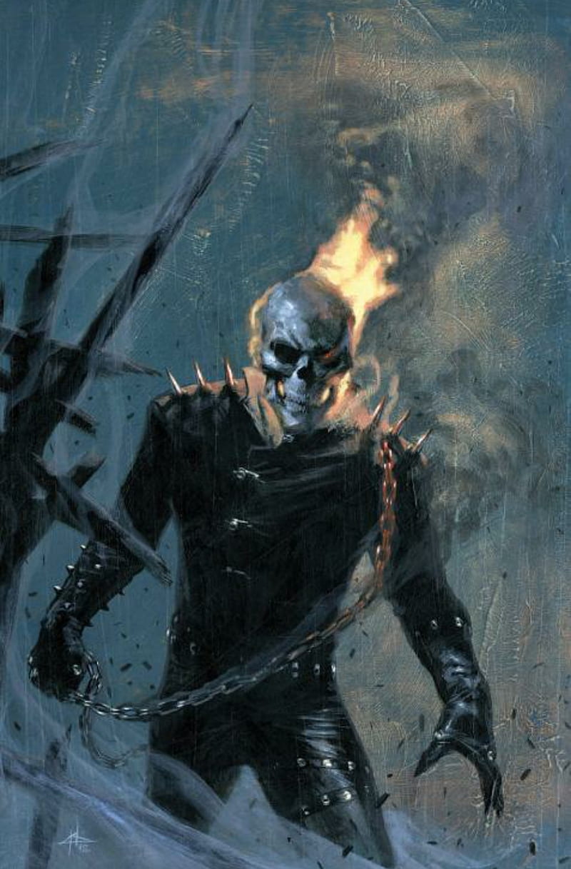 Ghost Rider, comic, flames, johnny blaze, marvel, marvel comic, nicolas cage, skeleton, skull, HD phone wallpaper