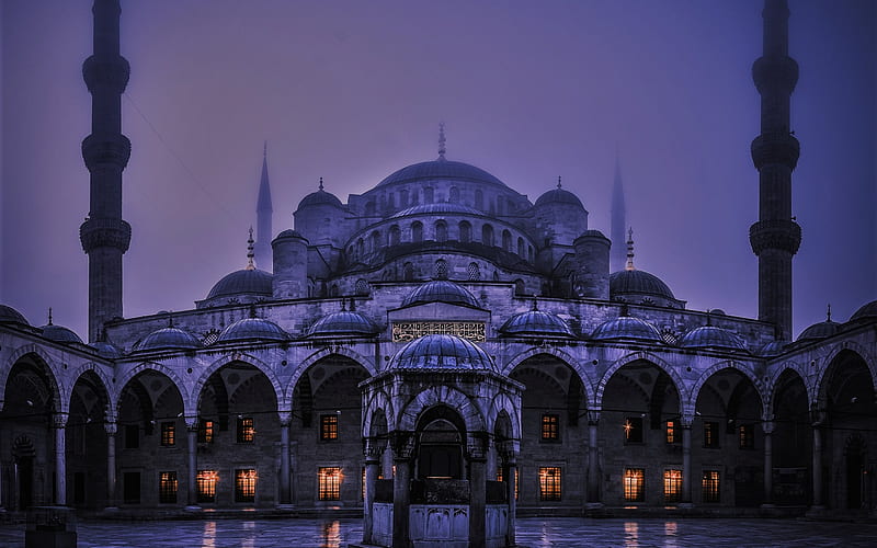 Blue Mosque, Istanbul, evening, religious symbols, minarets, Konstantinopol, Turkey, HD wallpaper
