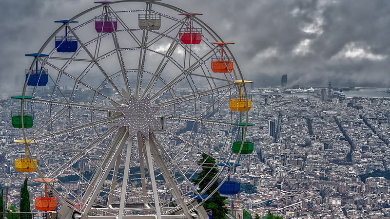 Ferris Wheel Amusement Park Barcelona Catalonia Travel, HD wallpaper