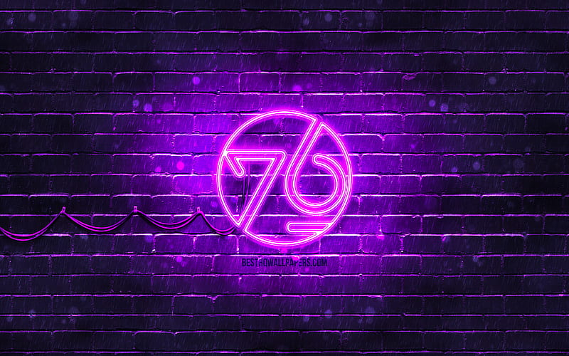 System76 violet logo violet brickwall, Linux, System76 logo, OS, System76 neon logo, System76, HD wallpaper