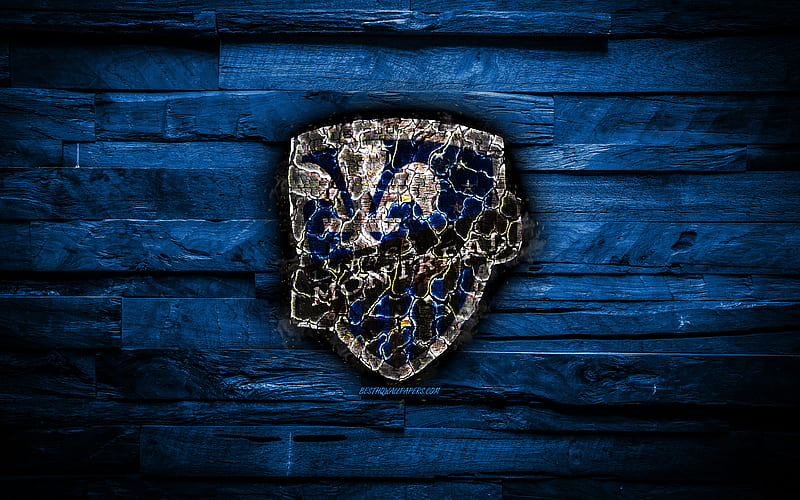 Montreal Impact FC scorched logo, MLS, blue wooden background, american football club, Eastern Conference, grunge, soccer, Montreal Impact logo, fire texture, USA, HD wallpaper