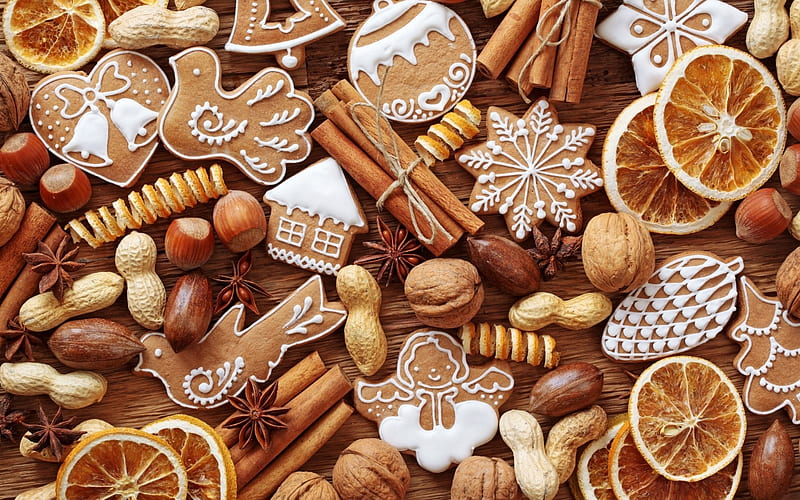 Gingerbread Cookies, Spices, Brown, White, Abstract, graphy, Cookies, Gingerbread, HD wallpaper