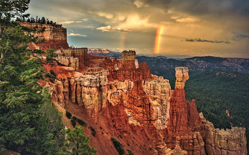 Rainbow over Bryce Canyon,Utah, Rainbow, Canyon, Rocks, Nature, HD wallpaper