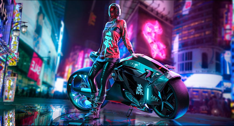 Cyberpunk Scifi Girl With Motorcycle, cyberpunk, scifi, artist, artwork, digital-art, HD wallpaper