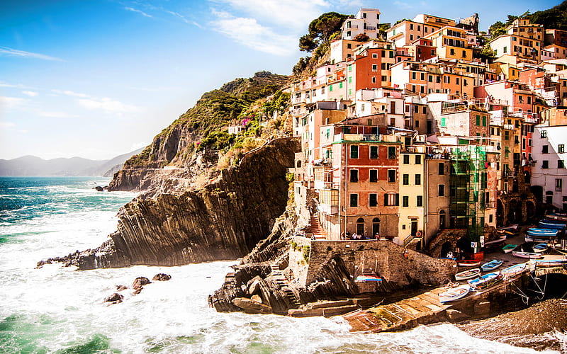 Riomaggiore, Cinque Terre, summer, Spezia, Italy, HD wallpaper