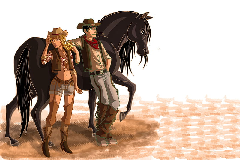 Are We Lost Again?.., art, female, hats, cowgirl, boots, ranch, fun, horse, outdoors, women, anime, girls, cowboy, blondes, western, style, HD wallpaper