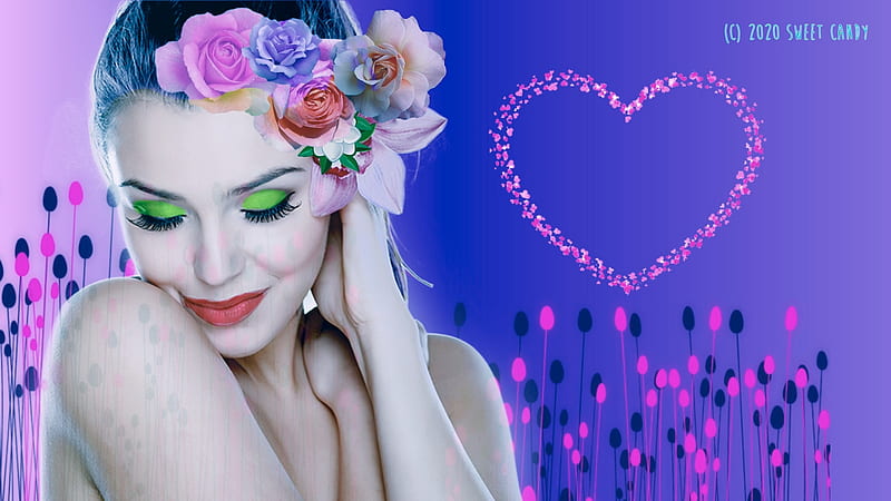 girl cute, girls, color violeta, purple, flowers, flowers, HD wallpaper