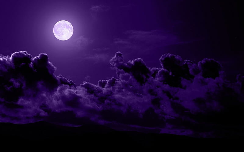Moon, cloud, purple, dark, sky, night, HD wallpaper