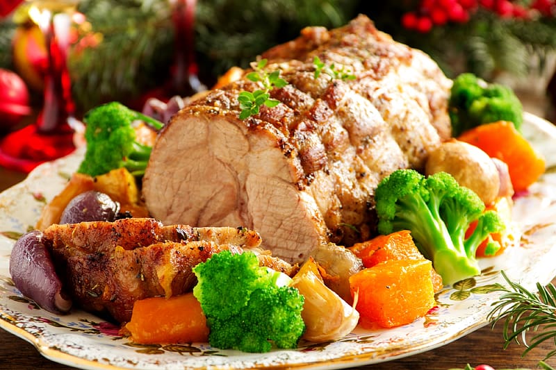 Food, Meat, Meal, Vegetable, Carrot, Broccoli, Pork, Roast, Diner, HD wallpaper