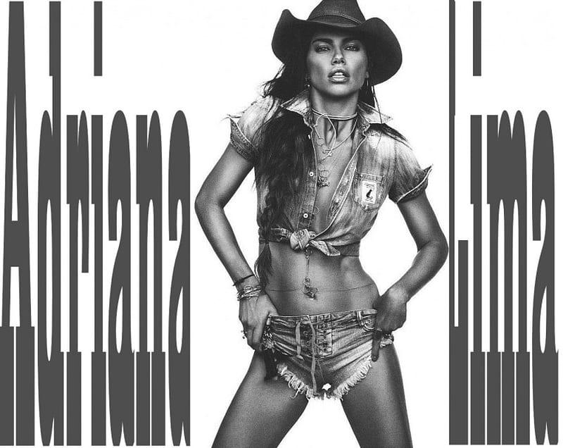 Cowgirl Adriana Lima, women, guns, brunettes, famous, hot, girls, cutoffs, hats, female, models, ranch, fun, cute, rodeo, cowgirls, fashion, western, style, HD wallpaper