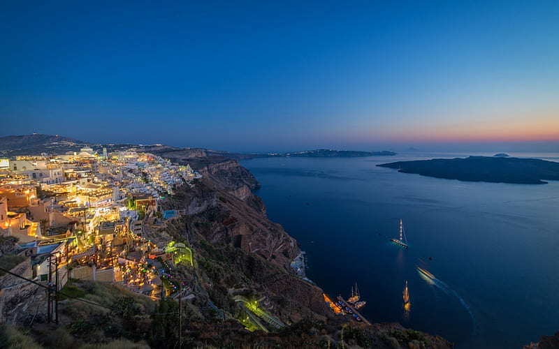 Beautiful View - Santorini, Greece, greece, house, home, bonito, sky, sea, ship, santorini, nature, blue, HD wallpaper