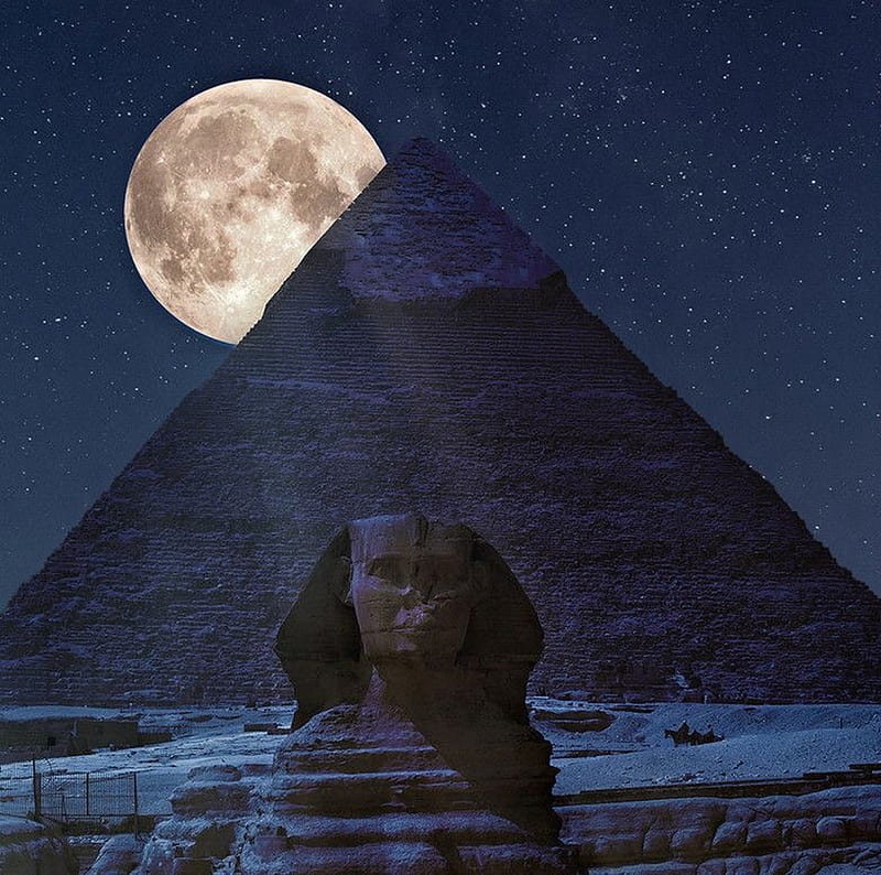 Pyramids at night, moon, sphinx, pyramid, egypt, night, HD wallpaper |  Peakpx
