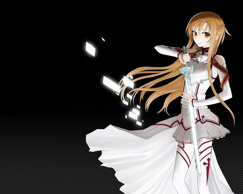 Yuuki Asuna, pretty, beautiful, sweet, nice, anime, darkness, hot, beauty, anime girl, long hair, yuuki, female, lovely, brown hair, black, sword art online, sexy, braids, plain, armor, cute, sao, asuna yuuki, warrior, girl, dark, simple, asuna, white, knight, HD wallpaper