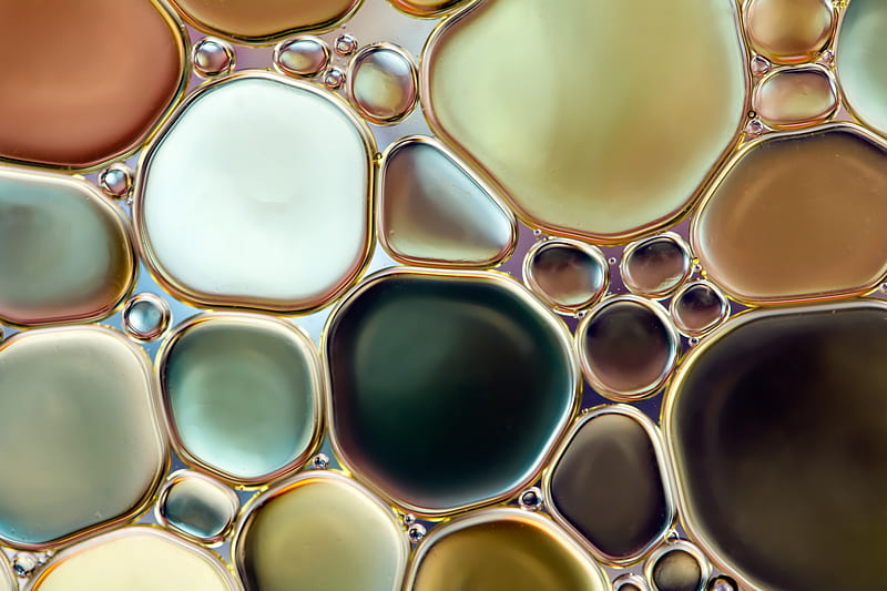 Oil drops in water, glass, water, oil, drop, texture, HD wallpaper
