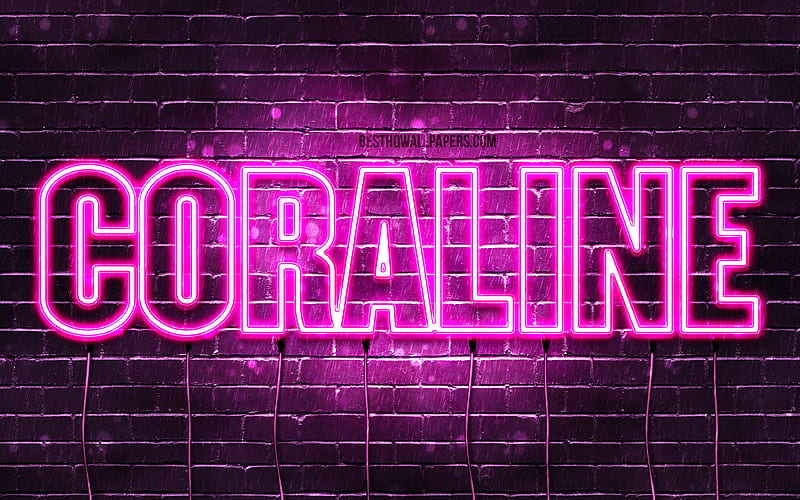 Coraline with names, female names, Coraline name, purple neon lights, horizontal text, with Coraline name, HD wallpaper
