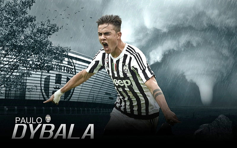 Juventus, rain, Paulo Dybala, tornado, footballers, Serie A, fan art, HD wallpaper