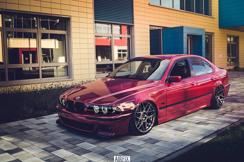 bmw 5 series e39, red, luxury cars, side view, Vehicle, HD wallpaper