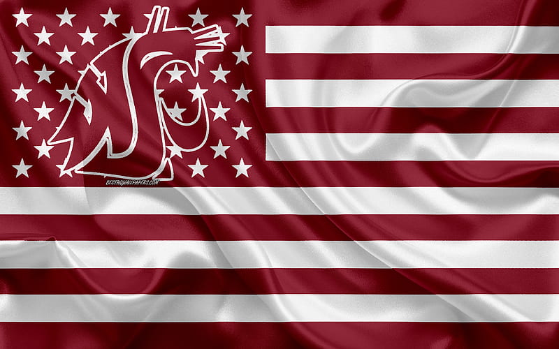 Washington State Cougars, American football team, creative American flag, red and white flag, NCAA, Pullman, Washington, USA, Washington State Cougars logo, emblem, silk flag, American football, HD wallpaper