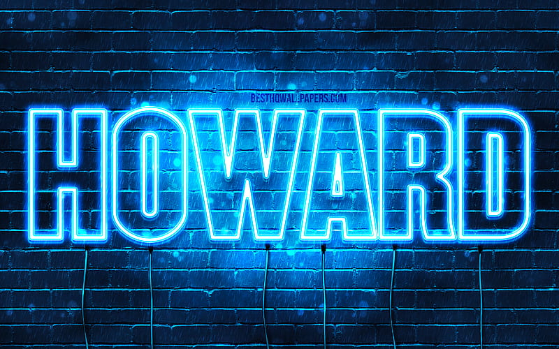 Howard with names, horizontal text, Howard name, Happy Birtay Howard, blue neon lights, with Howard name, HD wallpaper