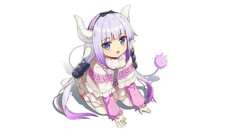 kamui kanna, cute, kobayashi-san chi no maid dragon, horns, purple hair, Anime, HD wallpaper