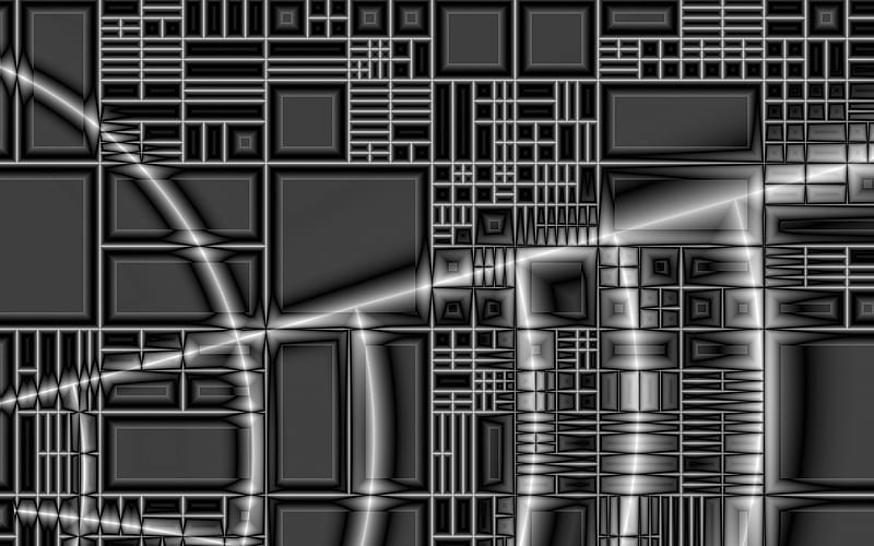 Steel Tech, tech, black and white, squares, metal, grayscale, grid, boxes, fractals, steel, technical, HD wallpaper