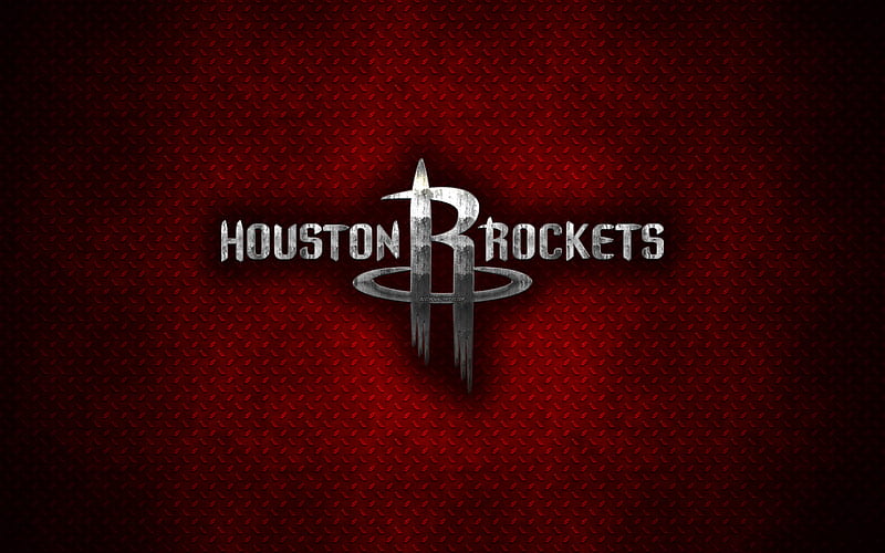 Houston Rockets American Basketball Club, metal logo, creative art, NBA, emblem, red metal background, Houston, Texas, USA, basketball, National Basketball Association, Western Conference, HD wallpaper