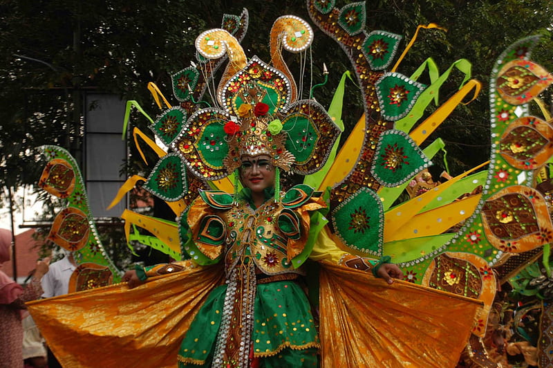 Solo Batik Carnival, costumes, Java, Solo, batik, carnival, graphy, parade, green, Indonesia, HD wallpaper