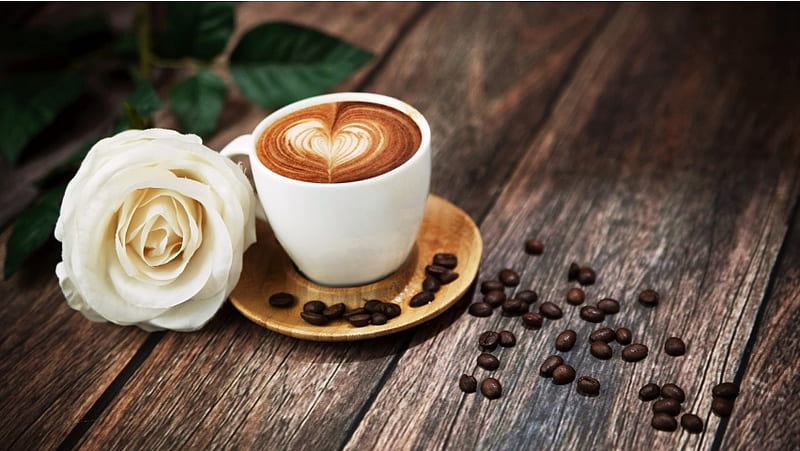 White Rose Heart Coffee And Grains, HD wallpaper