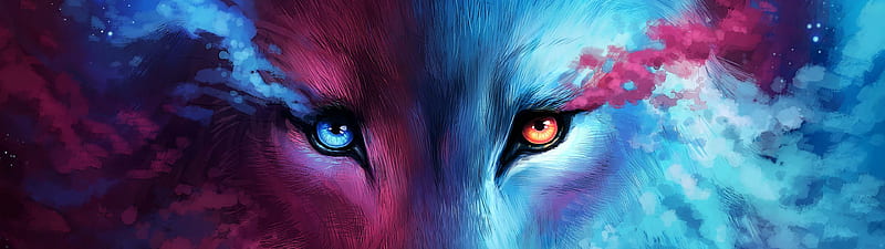 Wolf Fantasy Art, Dual Monitor Wolf, HD wallpaper