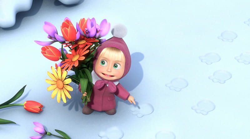 Masha, gráficos, masha y el oso, niñita, 3d, ramos, dibujos animados,  flores, Fondo de pantalla HD | Peakpx