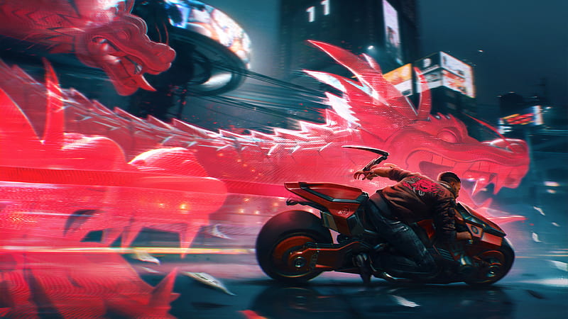 Video Game, Cyberpunk 2077, Cyborg, Dragon, Man, Motorcycle, HD wallpaper