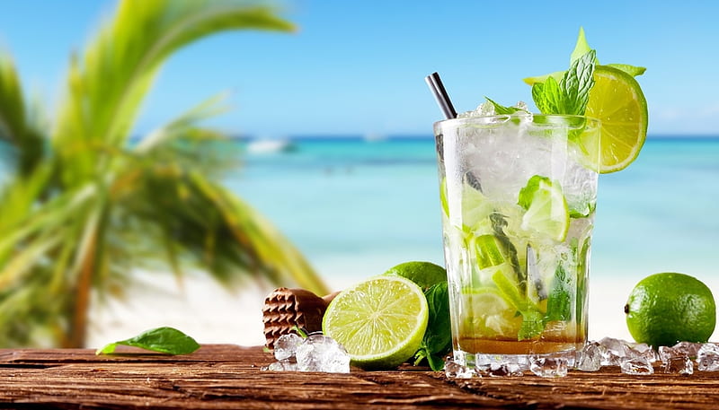 Mojito with ice and lime, Lime, Ice, Summer, Drinks, HD wallpaper