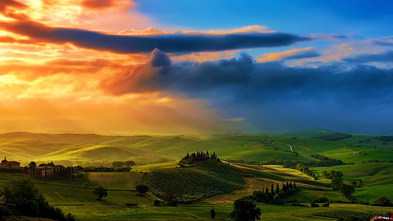 Wallpaper Tuscany, 5k, 4k wallpaper, 8k, Italy, landscape, village, field,  sunset, sky, grass, Nature #558