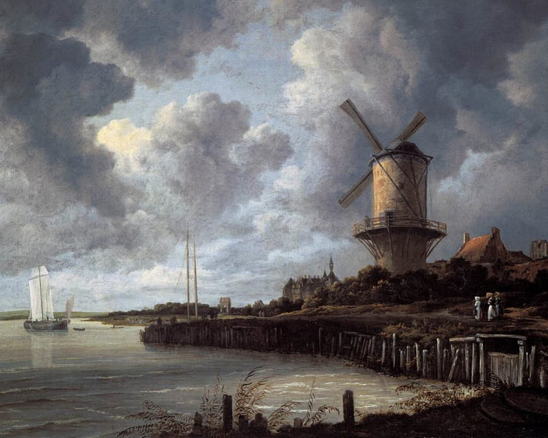 Jacob van Ruisdael - The Windmill at Wijk Bij Duurstede (1670), painting, seventeenth century, dutch, landscape, HD wallpaper