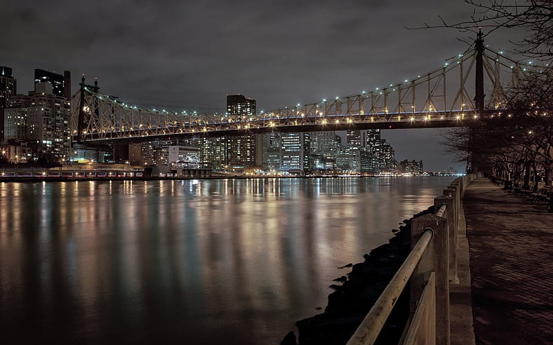 Manhattan, New York, night, Bridge, Manhattan Bridge, HD wallpaper