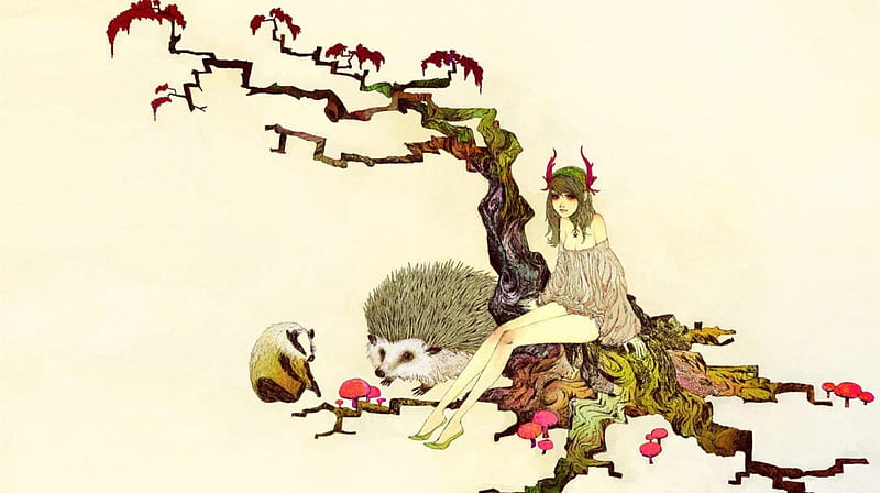 What Am I?, Maple tree, Horns, Girl, Badger, Porcupine, HD wallpaper