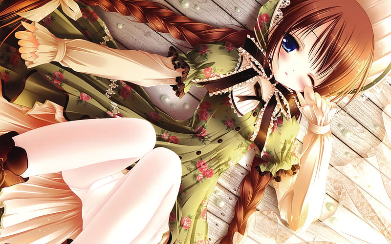 tinkle loli, blue eyes, brown hairm loli, green dress, HD wallpaper