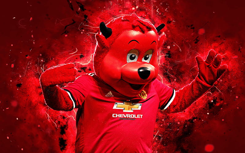 Fred the Red mascot, Red Devil, Manchester United, abstract art, Premier League, creative, Man United, official mascot, Manchester United mascot, HD wallpaper