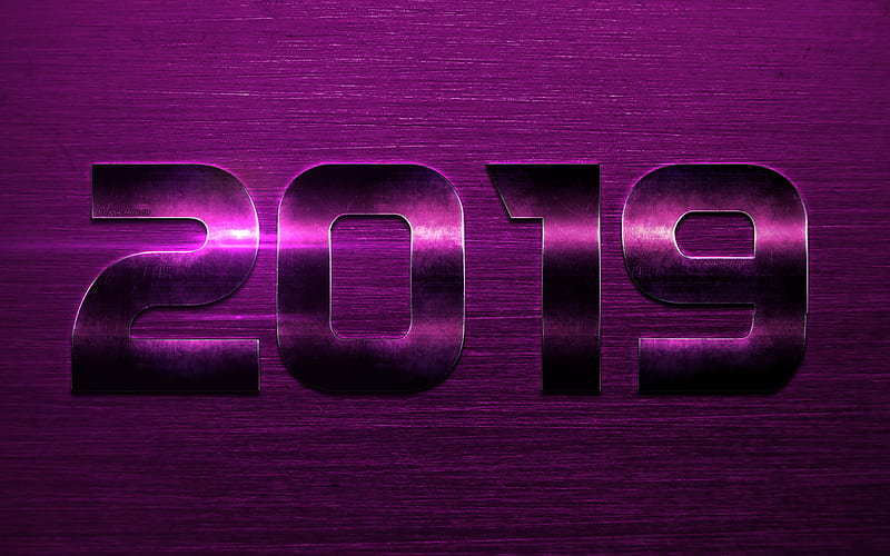 2019 year, purple steel digits, Happy New Year, purple metal texture, steel background, 2019 concepts, creative art, HD wallpaper