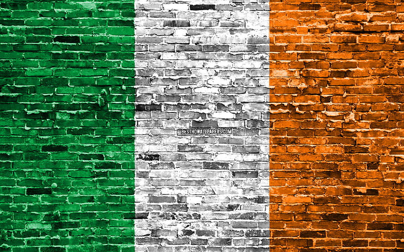 Irish flag, bricks texture, Europe, national symbols, Flag of Ireland, brickwall, Ireland 3D flag, European countries, Ireland, HD wallpaper