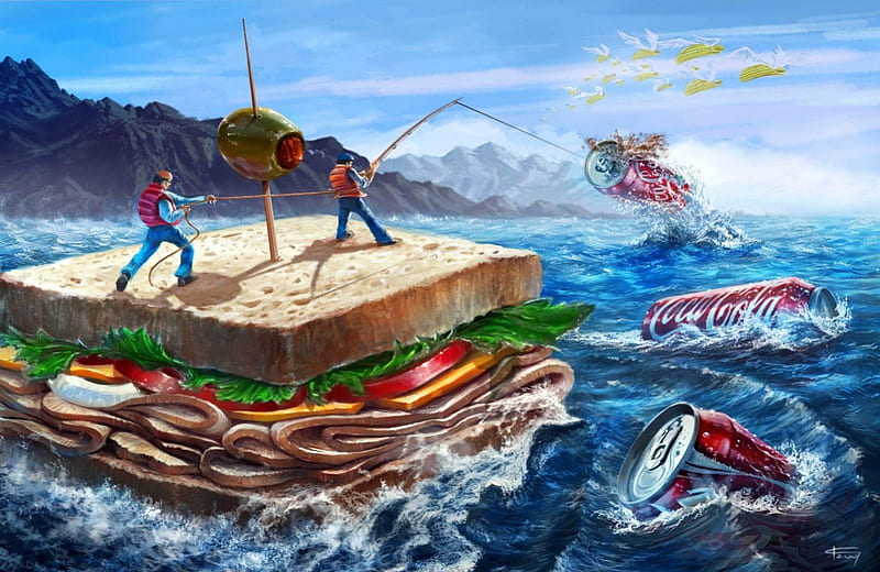 Sandwich Raft, art, computer art, artwork, fantasy art, HD wallpaper