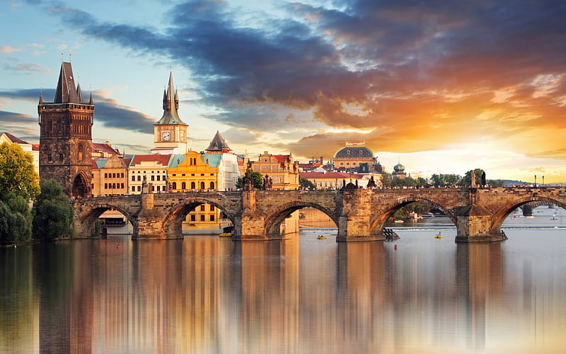 Charles Bridge, Prague, River Vltava, Czech Republic, old bridges, HD wallpaper