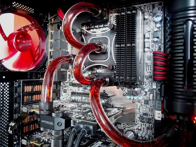 Liquid Cooling PC, Piping, PC, technology, Liquid, case, CPU, RAM, electronics, Motherboard, Cooling, HD wallpaper
