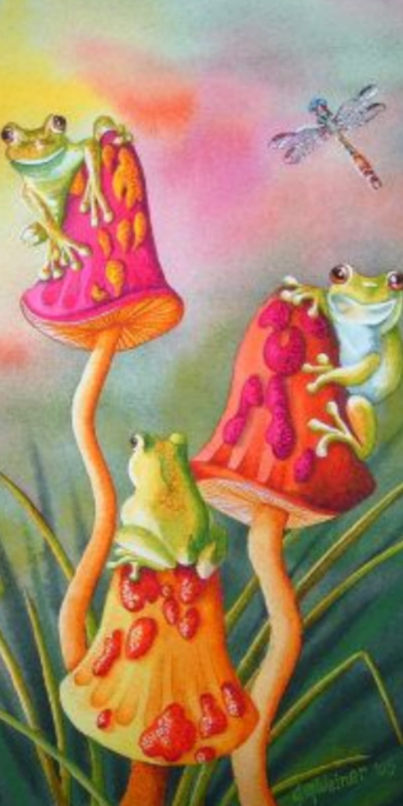 Kawaii Frog Mushroom Wall Art Print  Cute Pink India  Ubuy