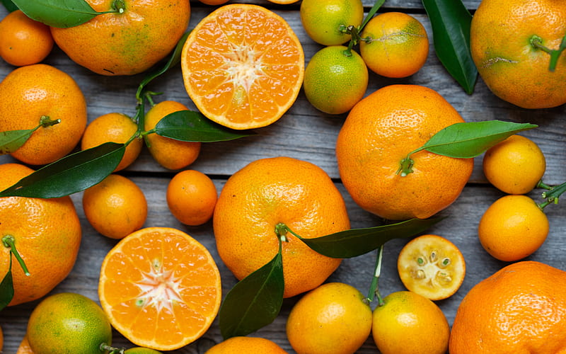 tangerines, citruses, fruits, background with tangerines, oranges, HD wallpaper