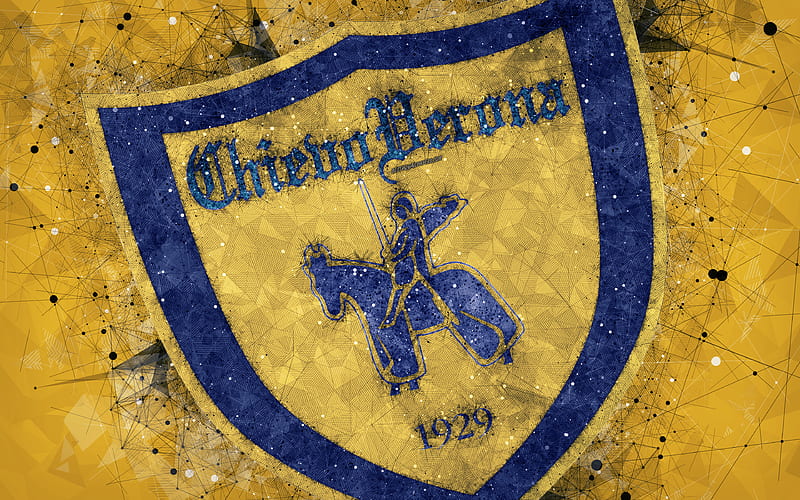 AC ChievoVerona Italian football club, creative art logo, geometric art, yellow abstract background, emblem, Serie A, Verona, Italy, football, Chievo FC, HD wallpaper